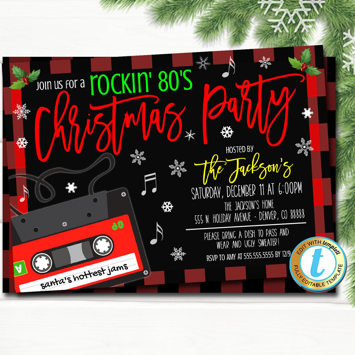 Christmas Party Invite - 80's Rockin Holiday Theme — TidyLady Printables