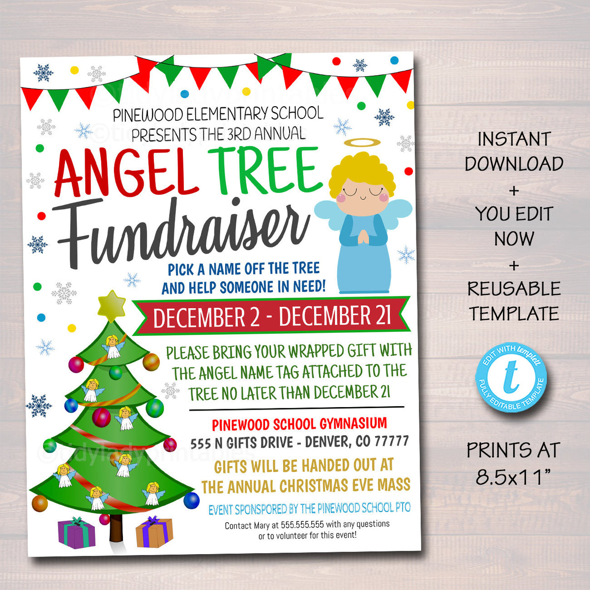 Christmas Angel Tree Fundraiser Flyer TidyLady Printables