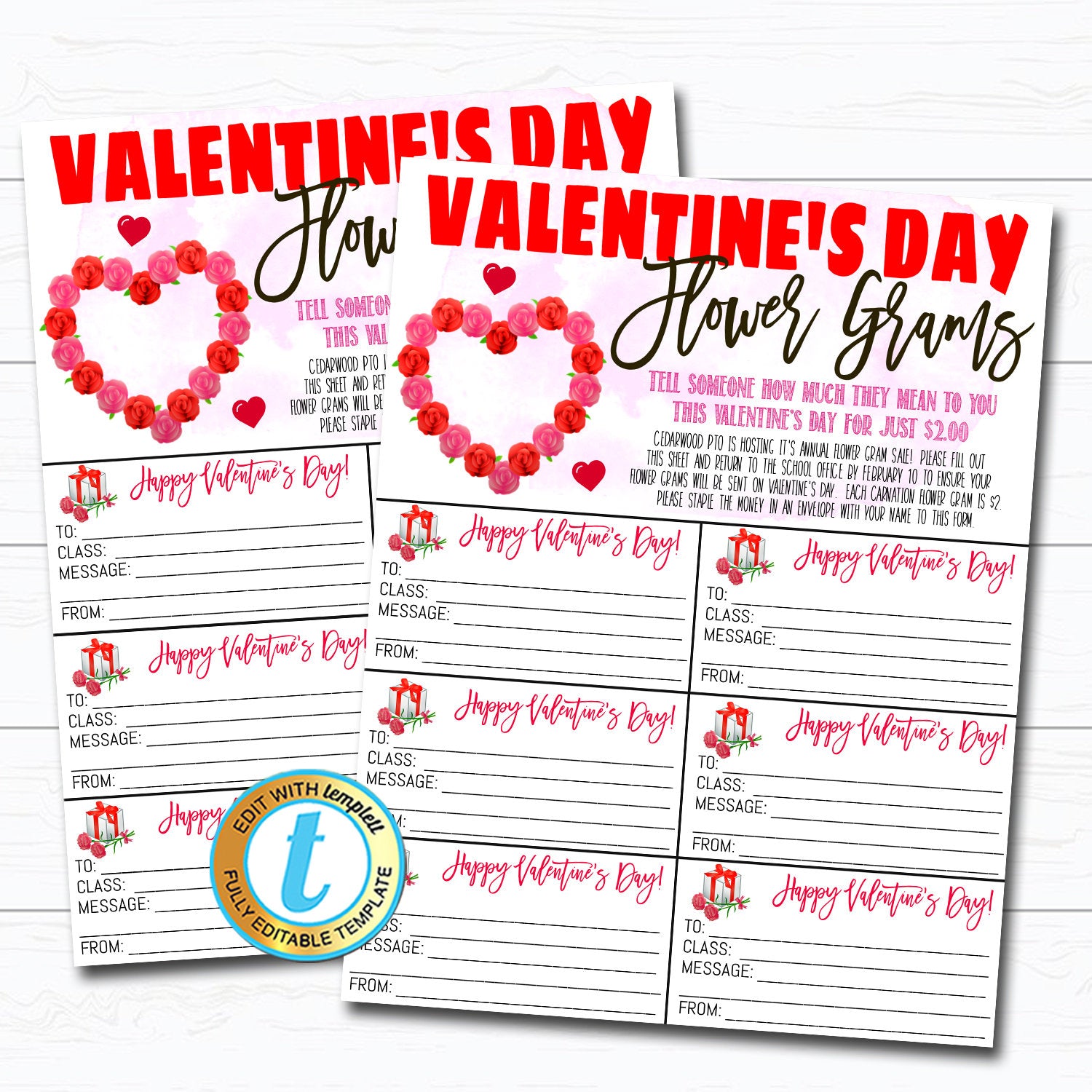 Valentine s Day Flower Gram Flyer Printable Template TidyLady