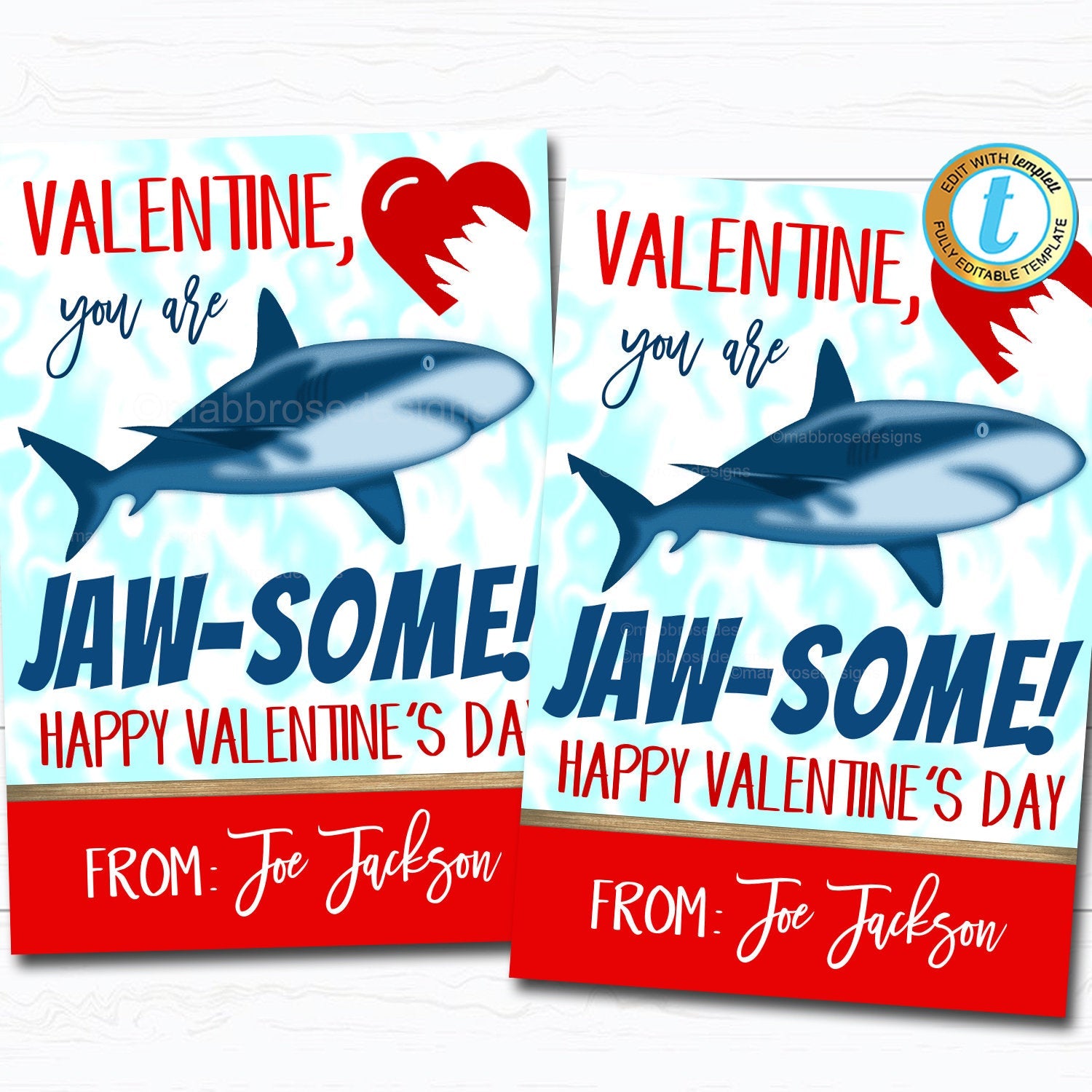 Shark Valentine's Day Gift Tag You're Jaw-some Printable