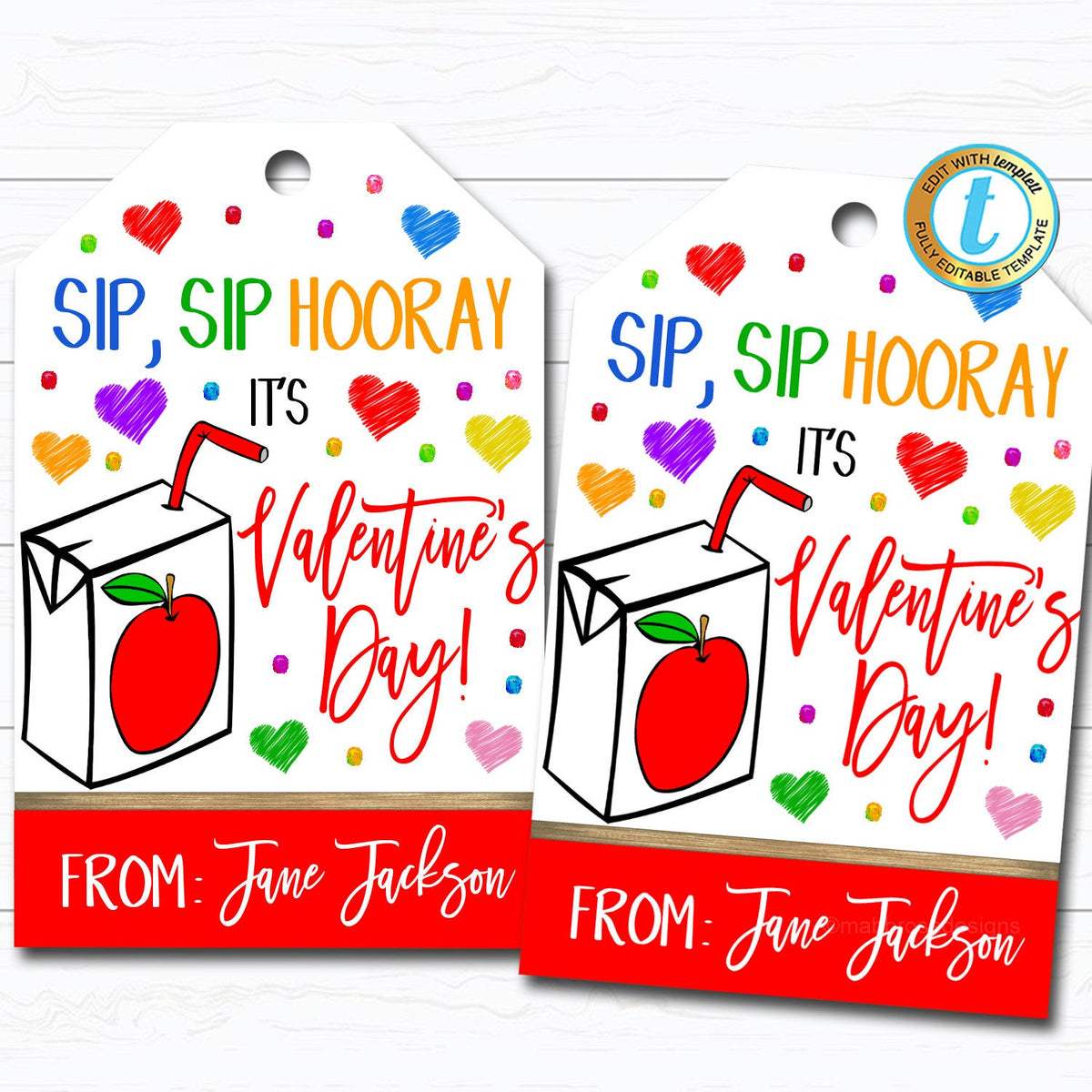 Valentine Juice Box T Tags Sip Sip Hooray Printable Tag — Tidylady Printables 0975