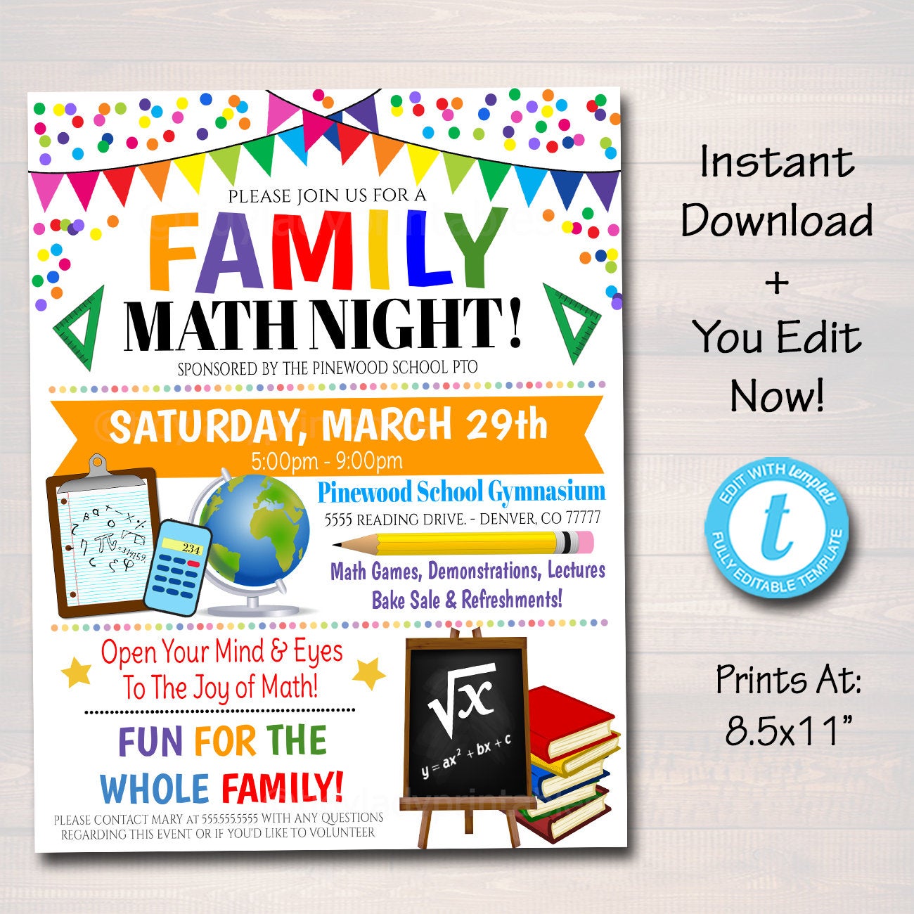 Family Math Night Flyer - Editable Template  TidyLady Printables Within Family Night Flyer Template