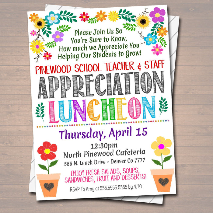 Teacher Appreciation Staff Luncheon Invitation — Tidylady Printables 3723