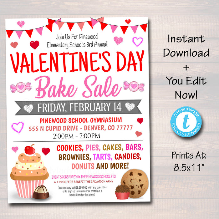 Valentines Day Bake Sale Flyer Tidylady Printables