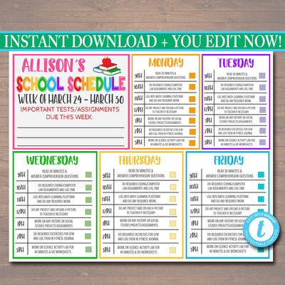 Homework Planner Template - Printable Diary