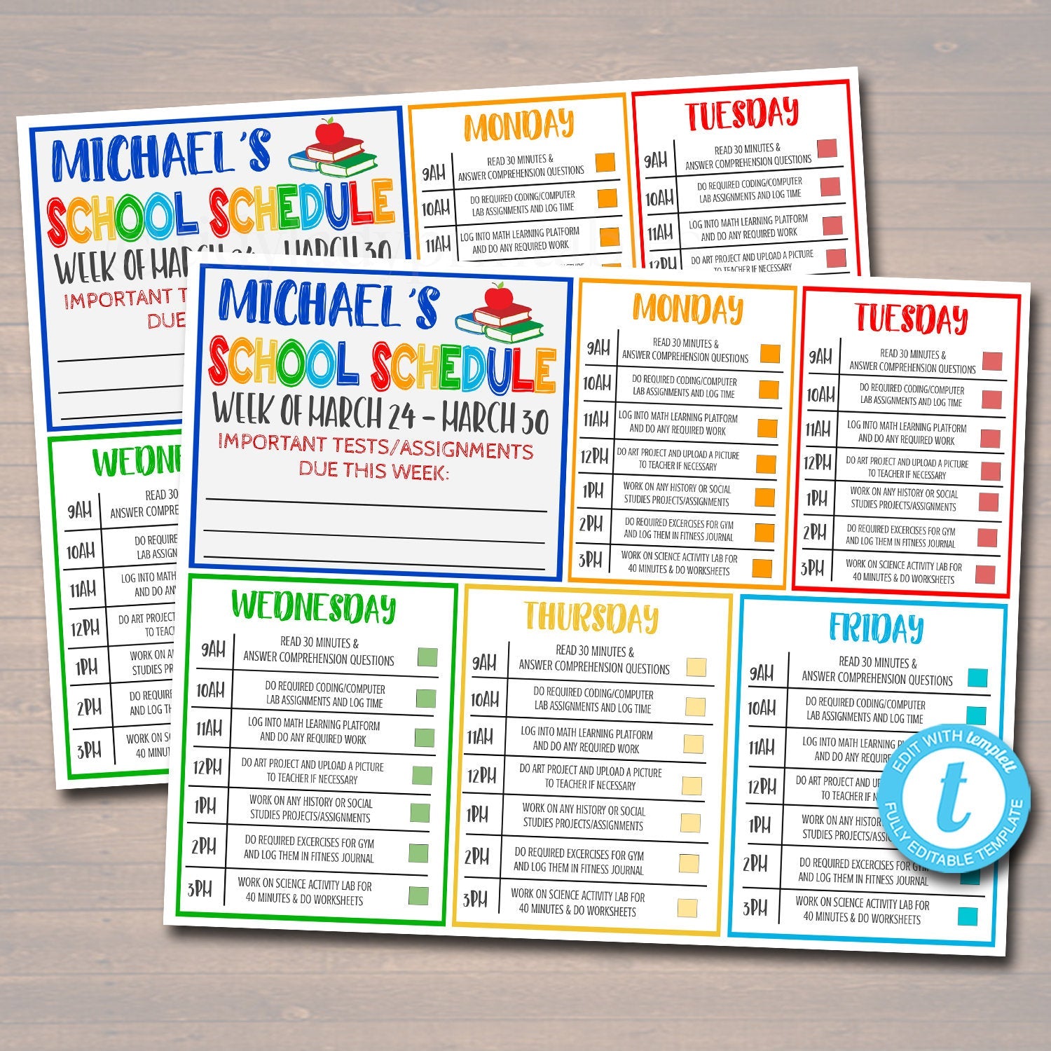 Printable Homeschool Schedule - Homework Organizer Template