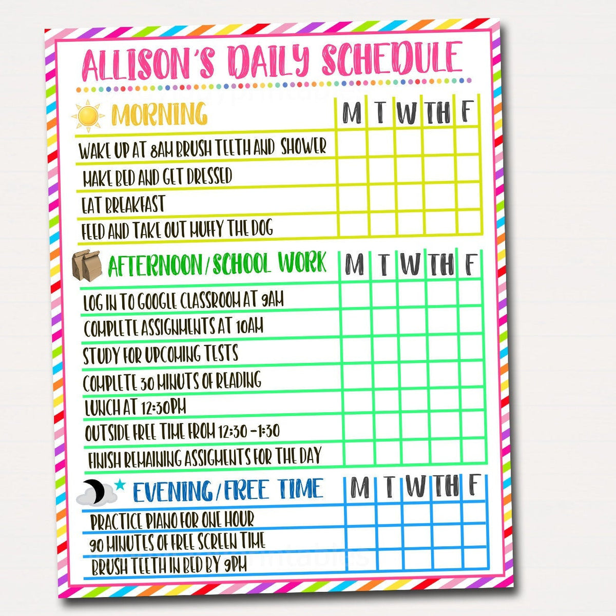 Homeschool Schedule Editable Template TidyLady Printables