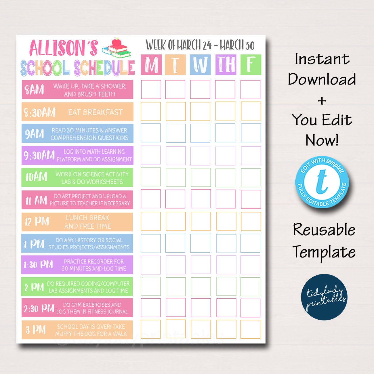 Homework Organizer - Kids Student Calendar Printable — TidyLady Printables
