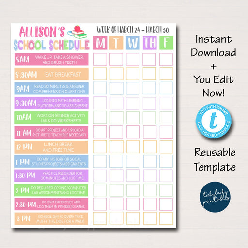 Printable Homeschool Schedule - Homework Organizer Template