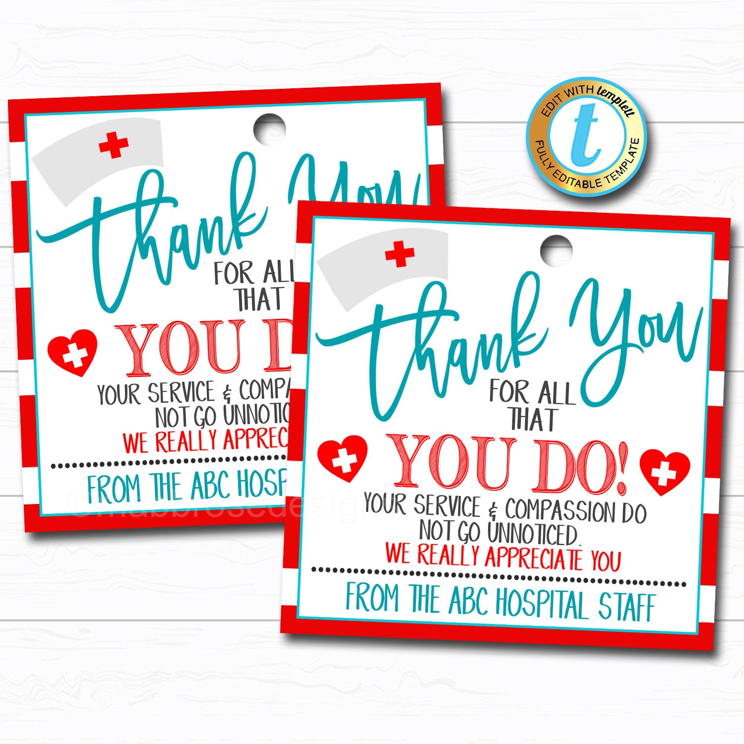 Printable Nurse Appreciation Thank You Gift Tags – Your Paper Stash