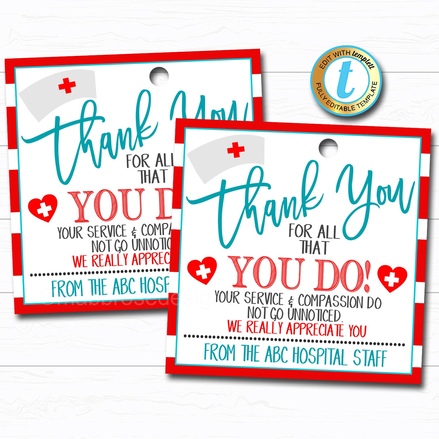 Nurse Appreciation Gift Tag Thank You Frontline Workers DIY Editable Template TidyLady