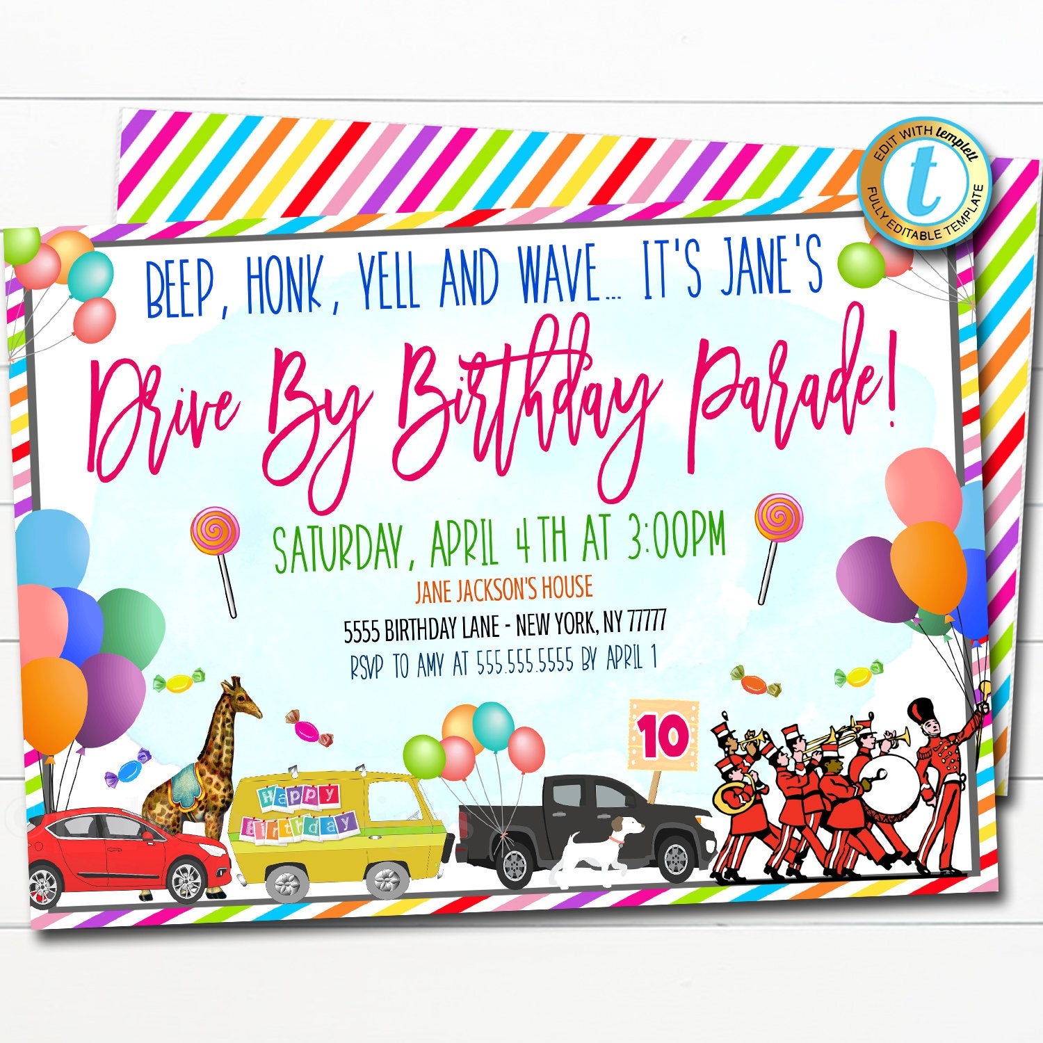 Drive By Birthday Parade Invitation Tidylady Printables