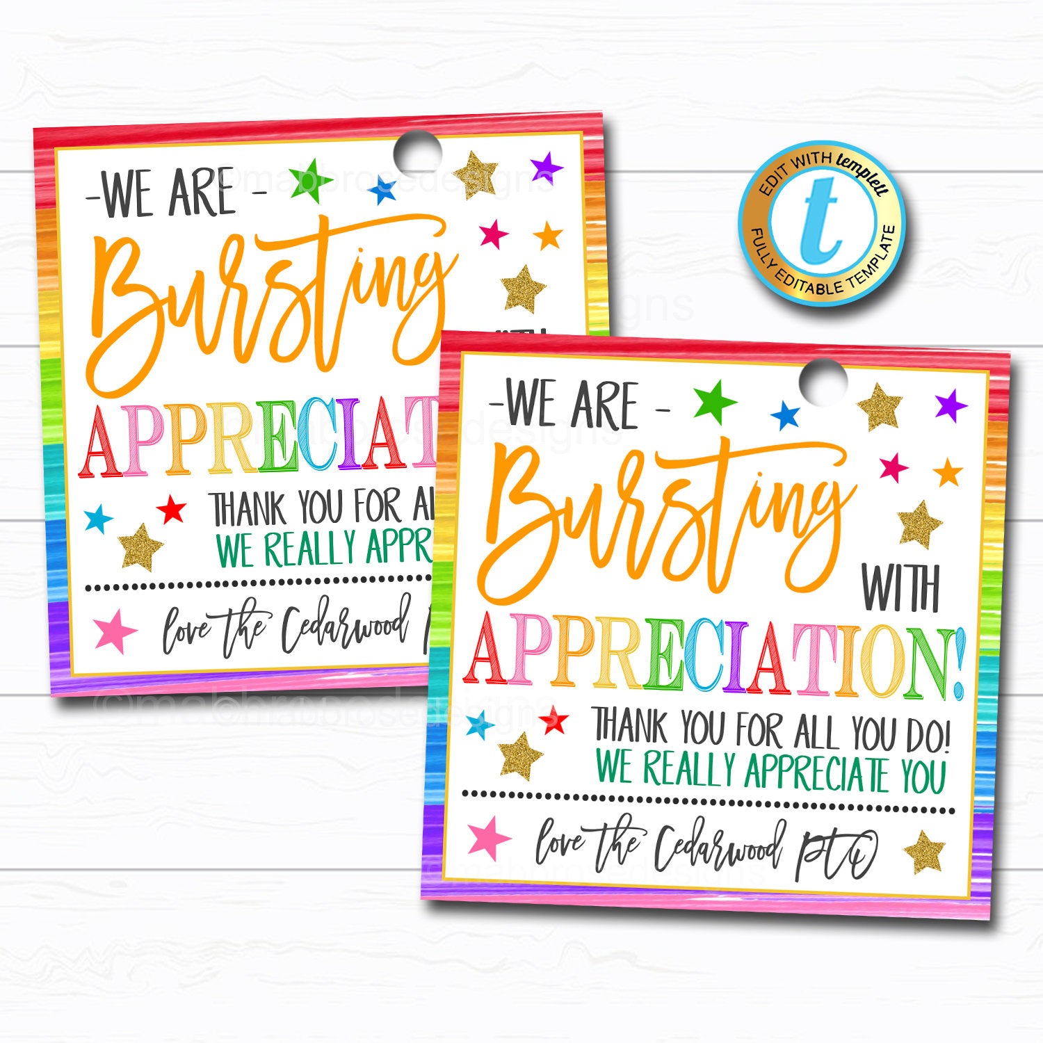 Appreciation Gift Tags Bursting with Appreciation Candy Star Card