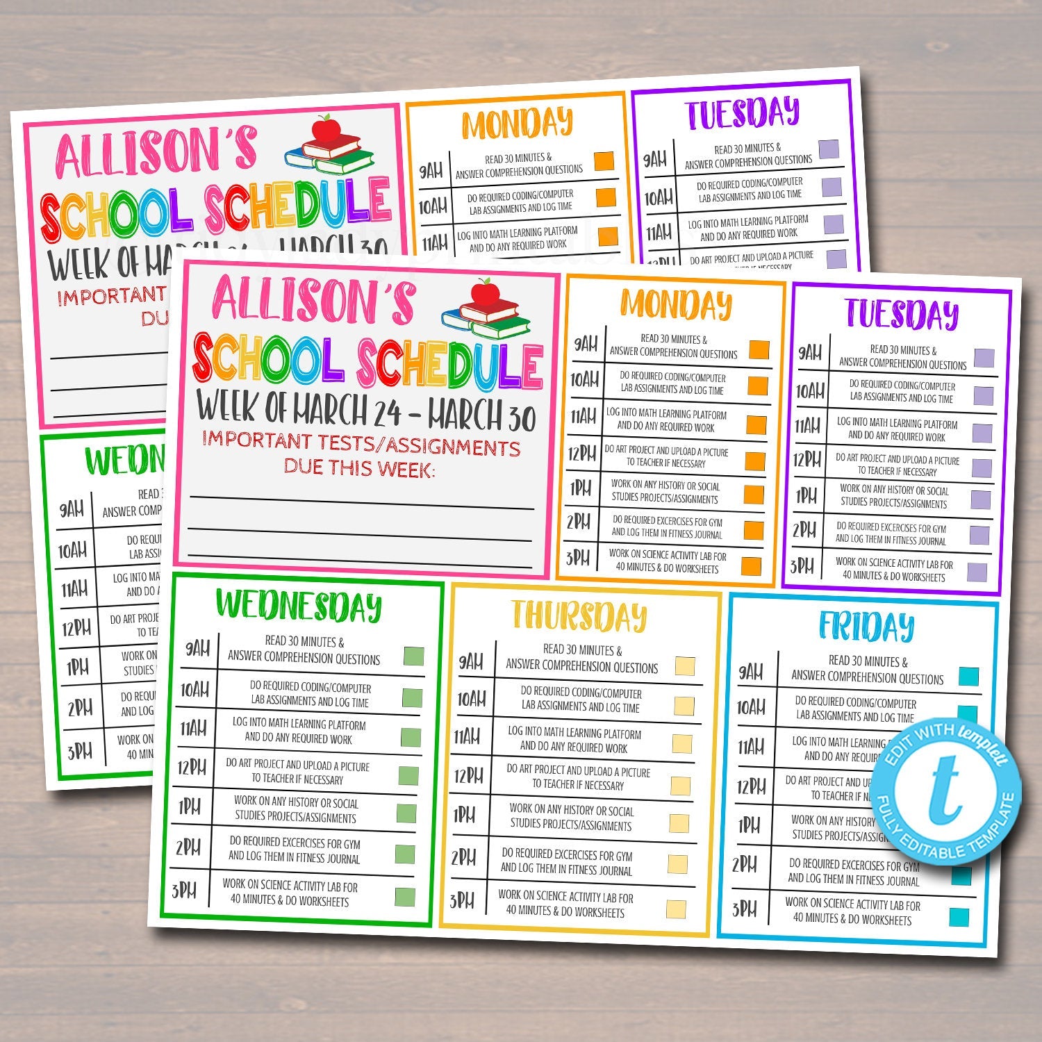 Daily Homework Organizer Kids Student Calendar Template — TidyLady  Printables