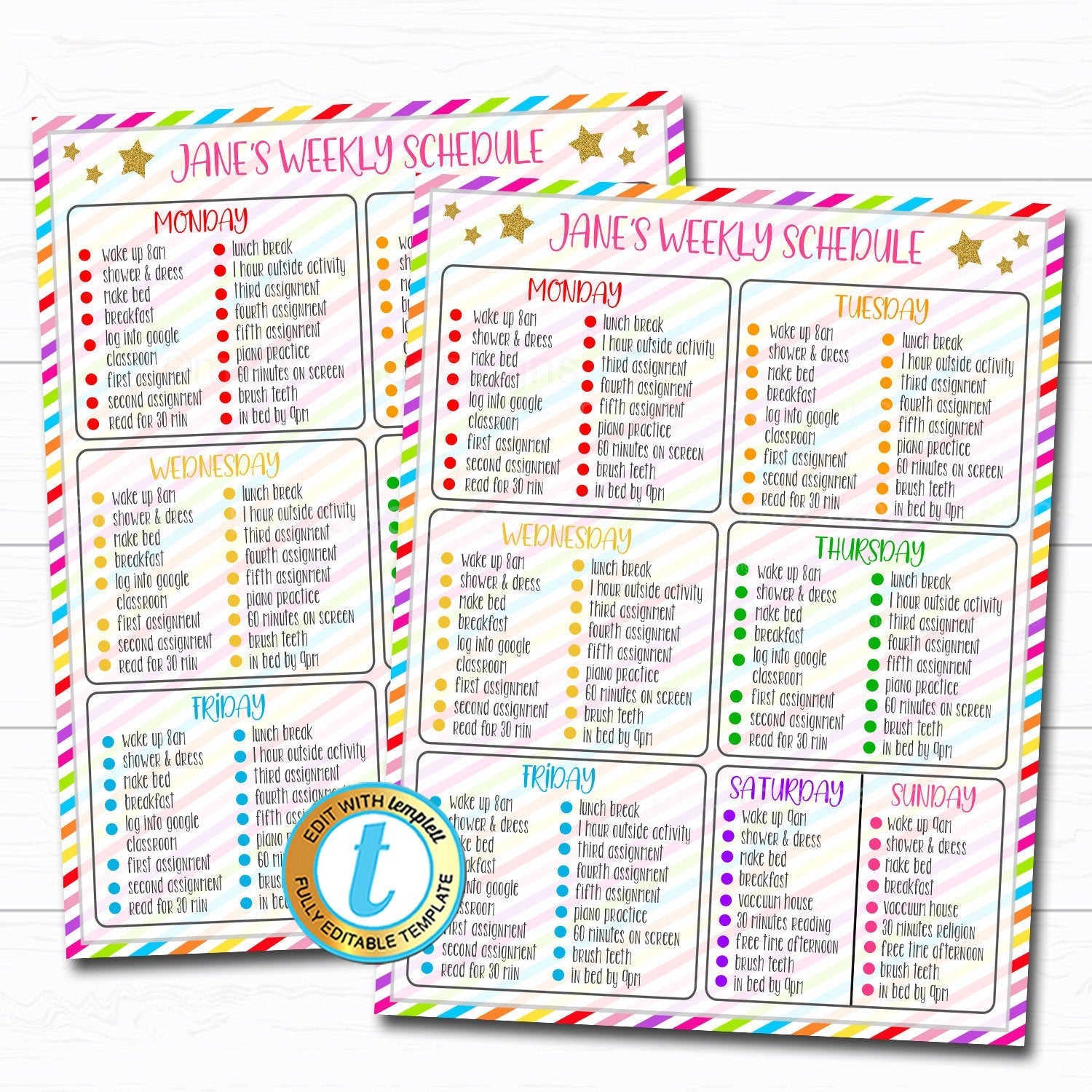 Editable Weekly Homework Chart Template – La Design Boutique