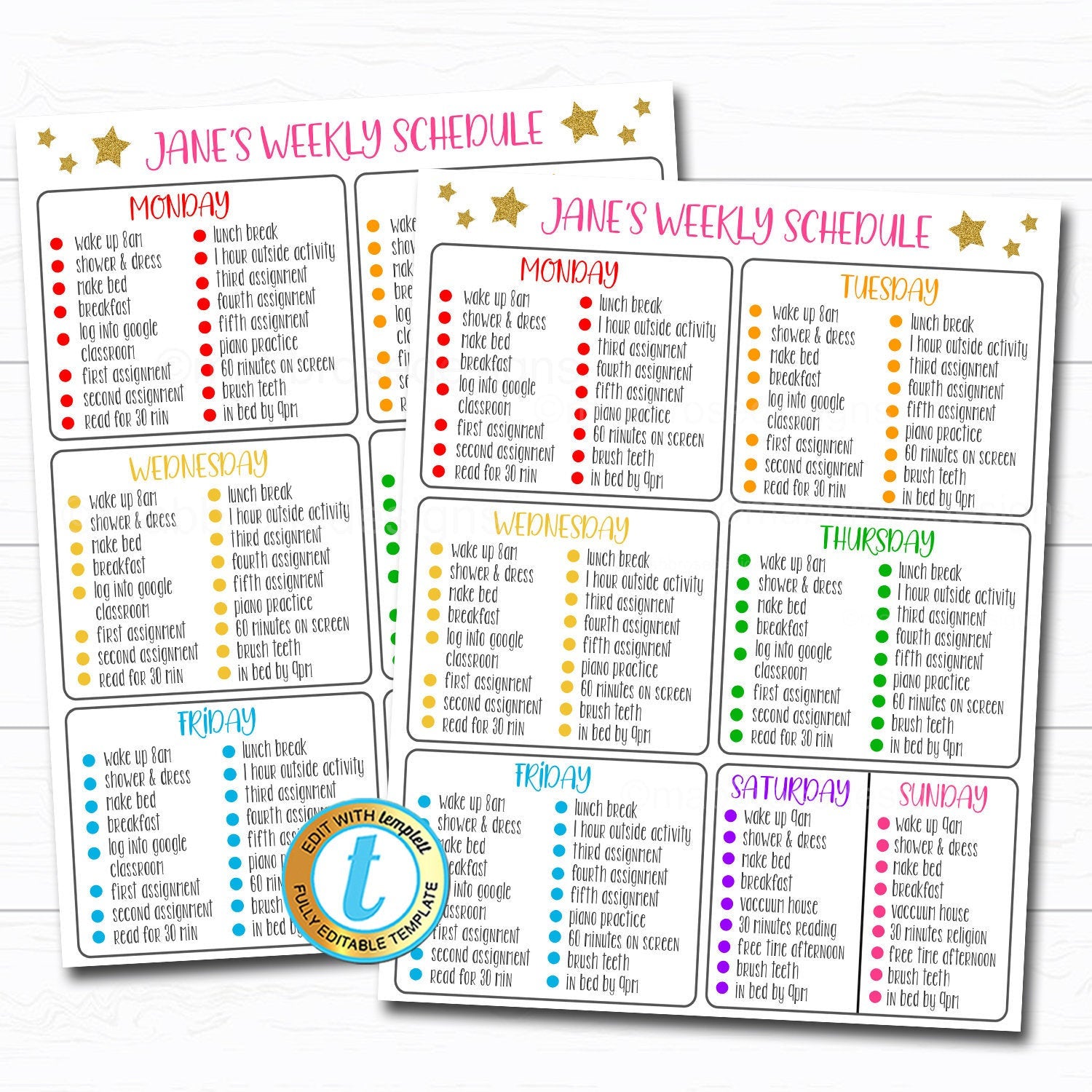 Homework Organizer Kids Student Calendar Planner Template