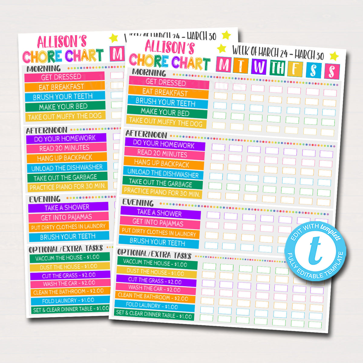 Kids Chore Chart Checklist Tidylady Printables