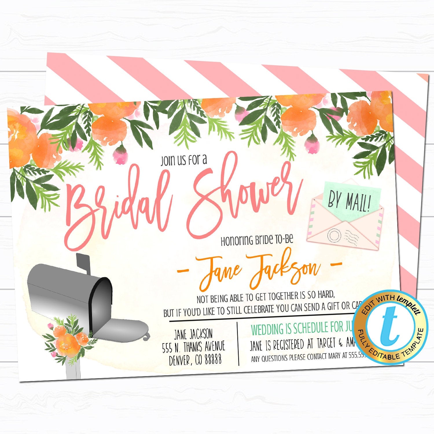 Shower By Mail Invitation Bridal Shower Baby Shower Event Tidylady Printables