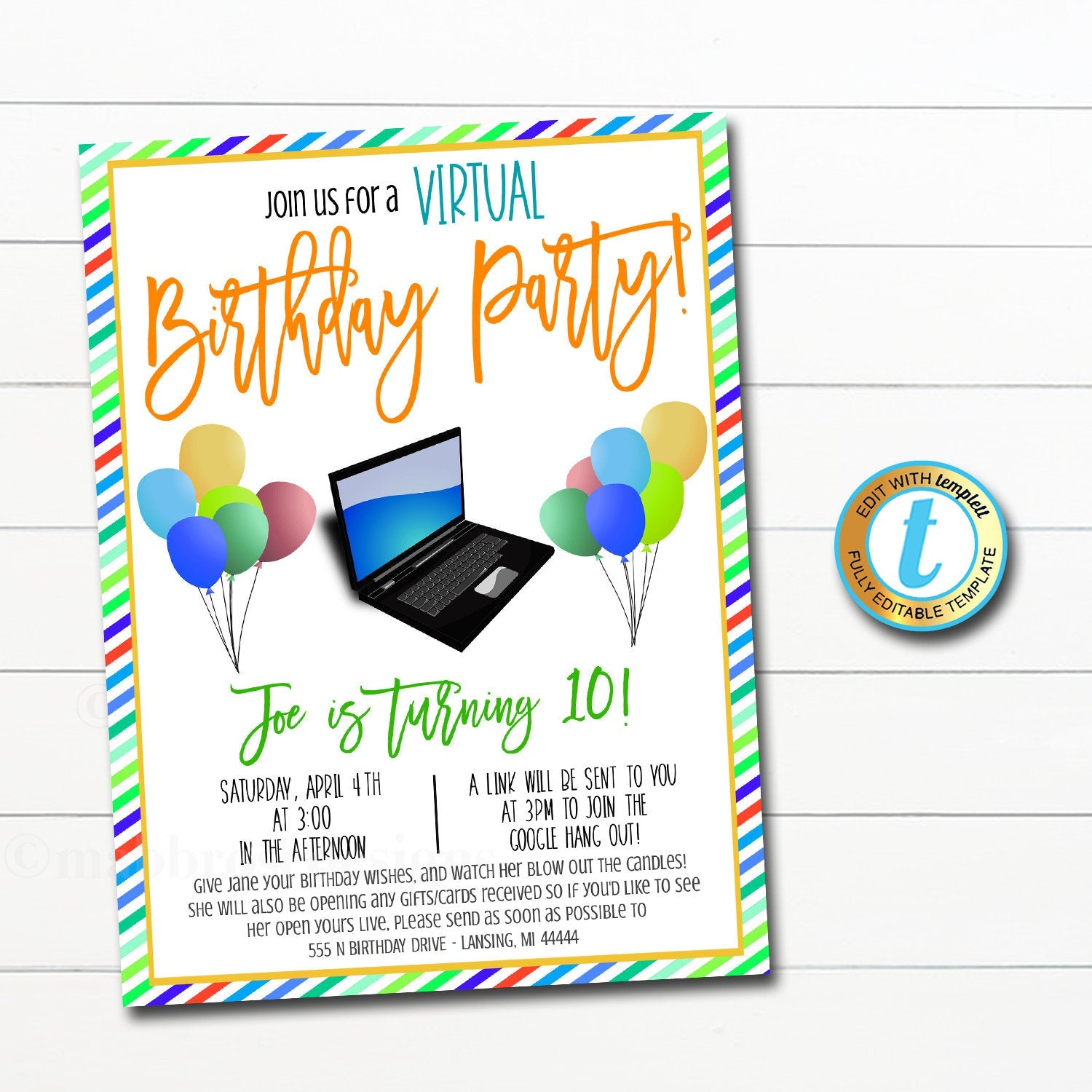 Virtual Birthday Party Invitation Tidylady Printables