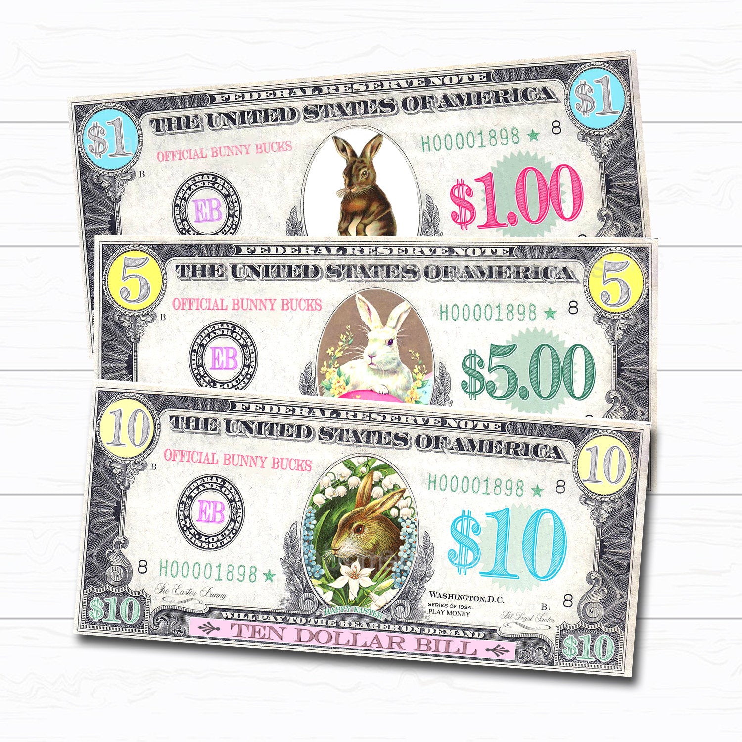 Printable Easter Bunny Money Play Bunny Bucks Morning Activity Egg Filler Basket Hunt DIY