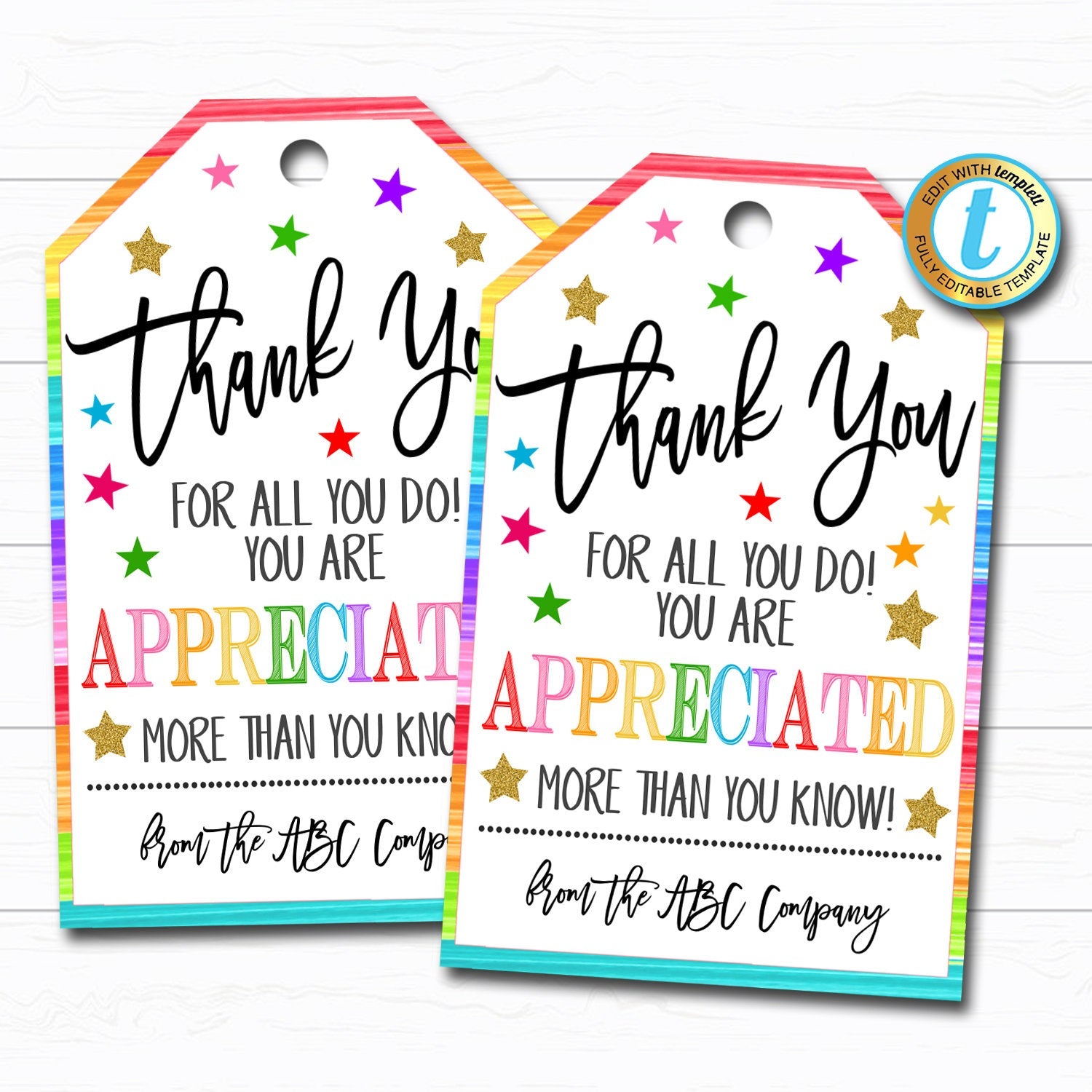 Thank You Gift Tags Teacher Staff Employee Nurse Volunteer Staff