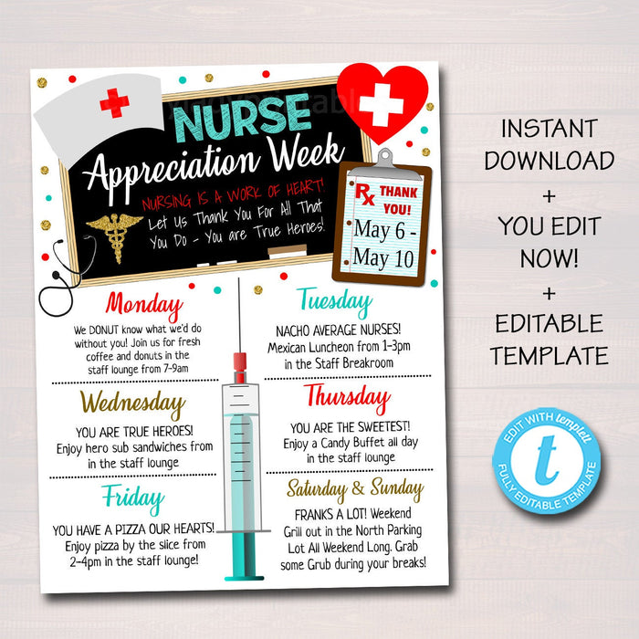 Nurse Appreciation Week Itinerary Template Schedule Of Events — TidyLady Printables