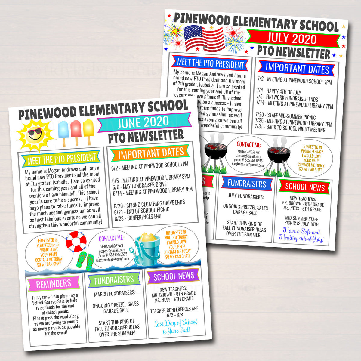 School Pto Pta Newsletter Template Set TidyLady Printables