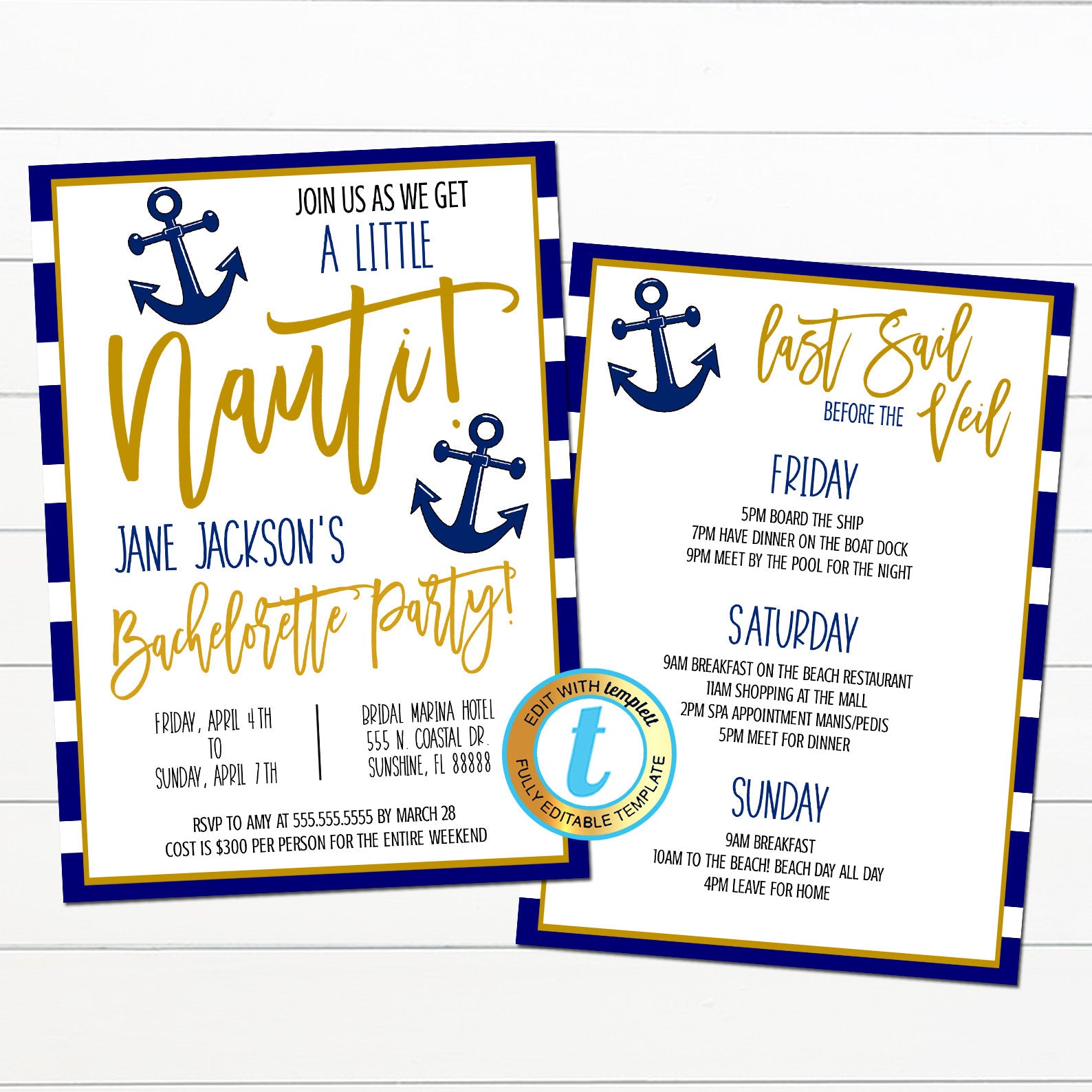 Personalized Last Sail Before the Veil Bachelorette Welcome Sign