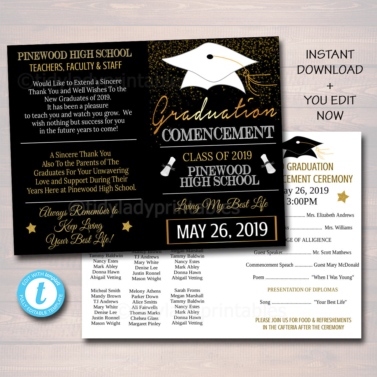 Graduation Ceremony Program Template, High School Graduation College