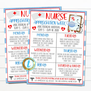 Nurse Appreciation Week Schedule | TidyLady Printables