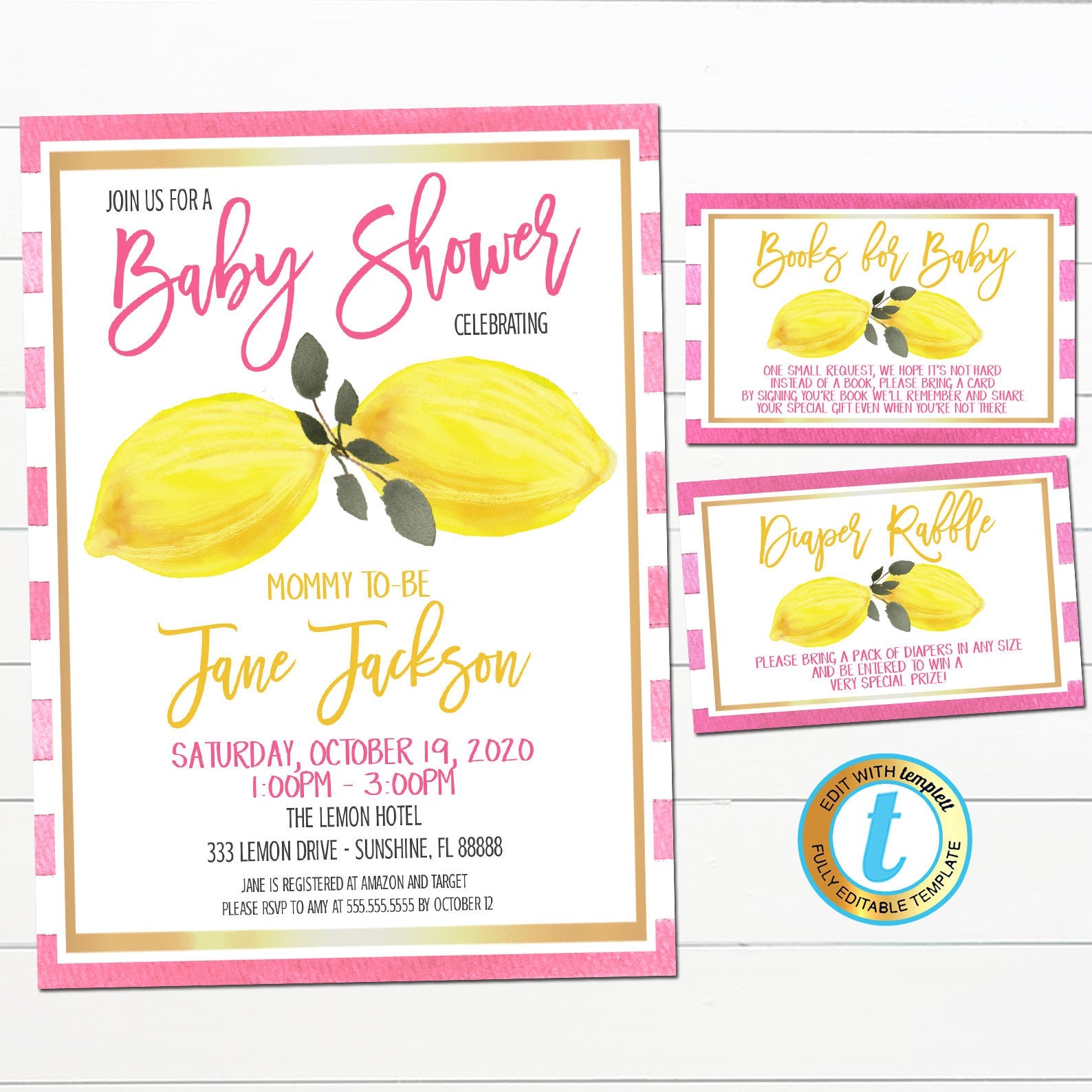 Pink Lemonade Baby Shower Printable Sign Bundle