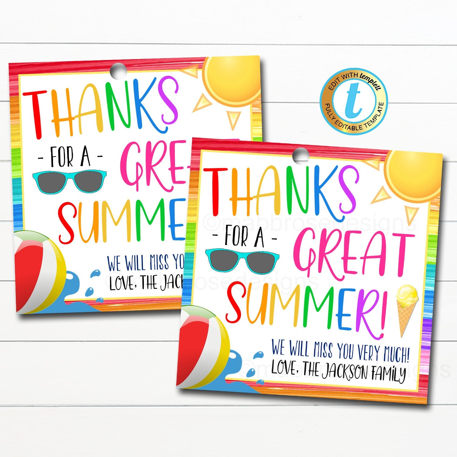 Thanks For A Great Summer End Of Summer Daycare Gift Tidylady Printables
