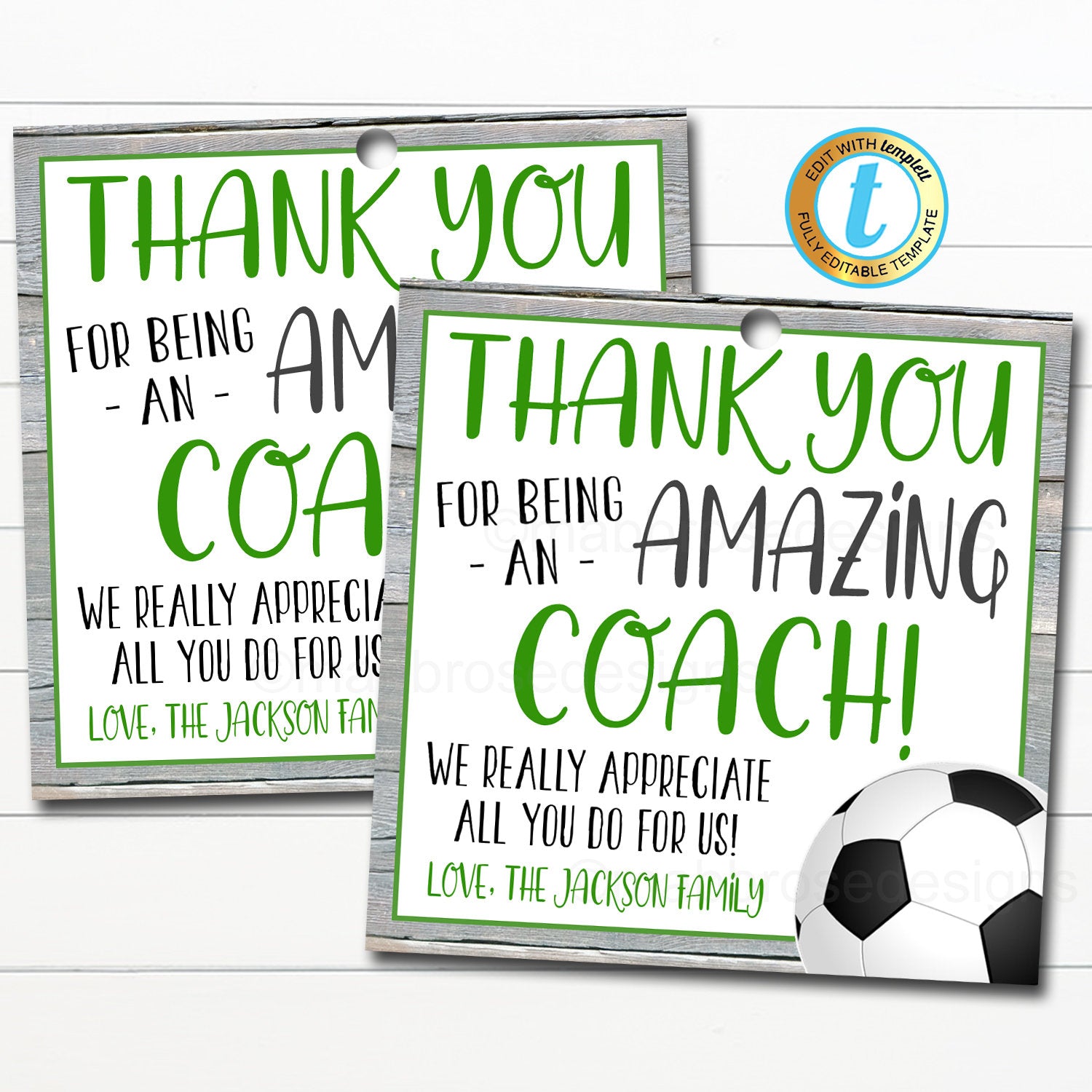 Soccer Coach Gift Tag, School Sports Team Appreciation, Thank You to an  Amazing Coach, End of Soccer Season Printable, DIY Editable Template Throughout Soccer Thank You Card Template