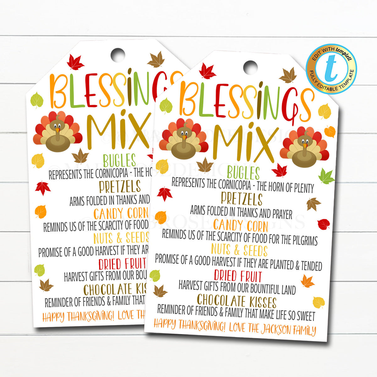 Blessings Mix Gift Tag, Thanksgiving Treat Tags TidyLady Printables