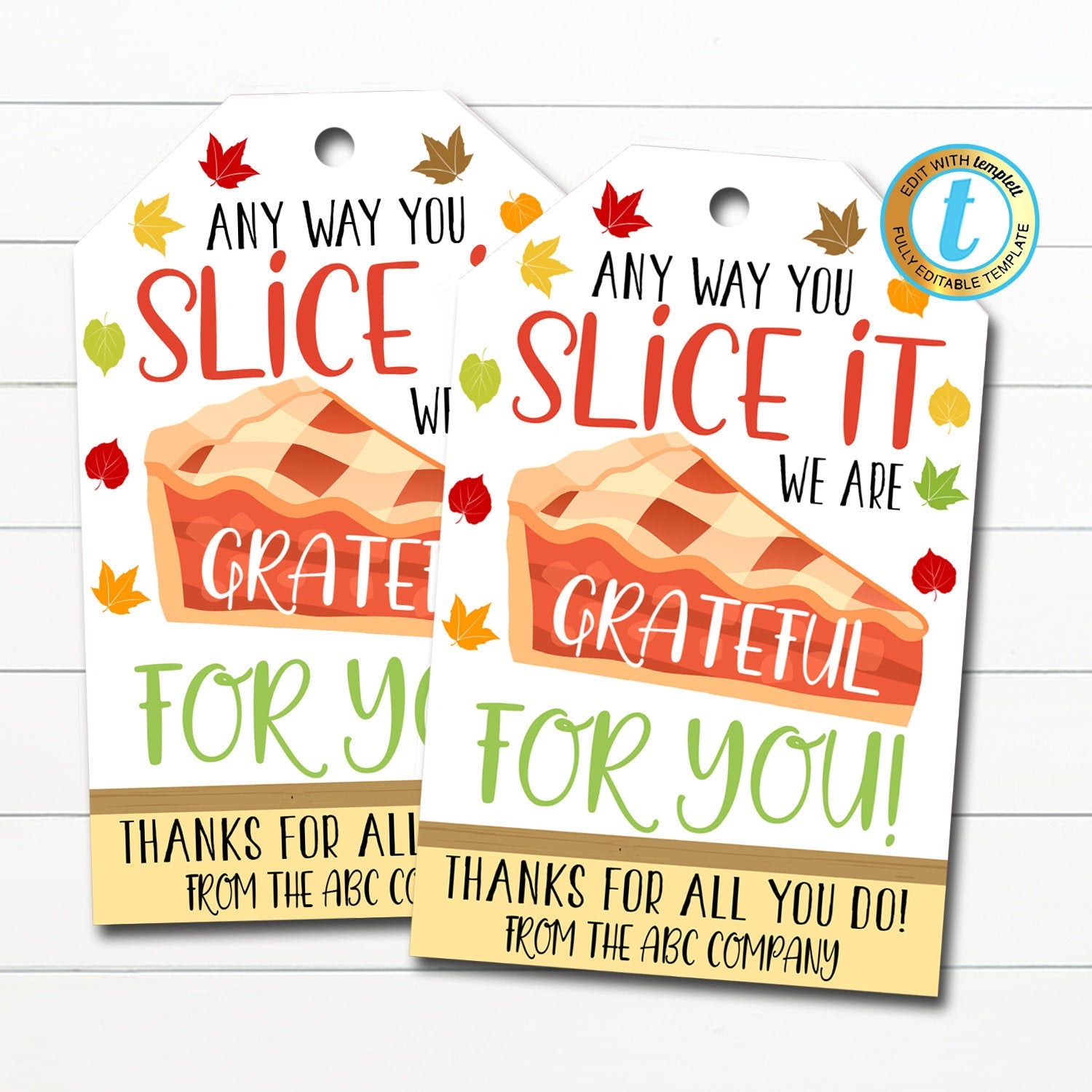 TidyLady　Grateful　You　Gift　—　For　Label　Printables　Apple　Tags,　Thanksgiving　Pie