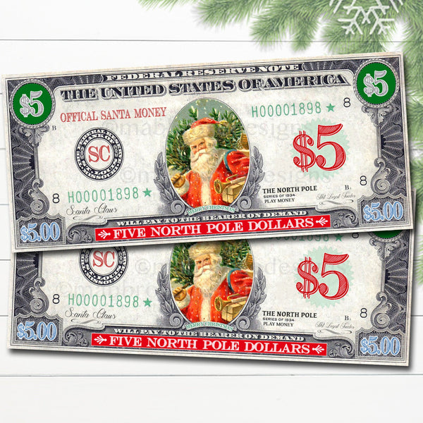 printable north pole santa play money tidylady printables