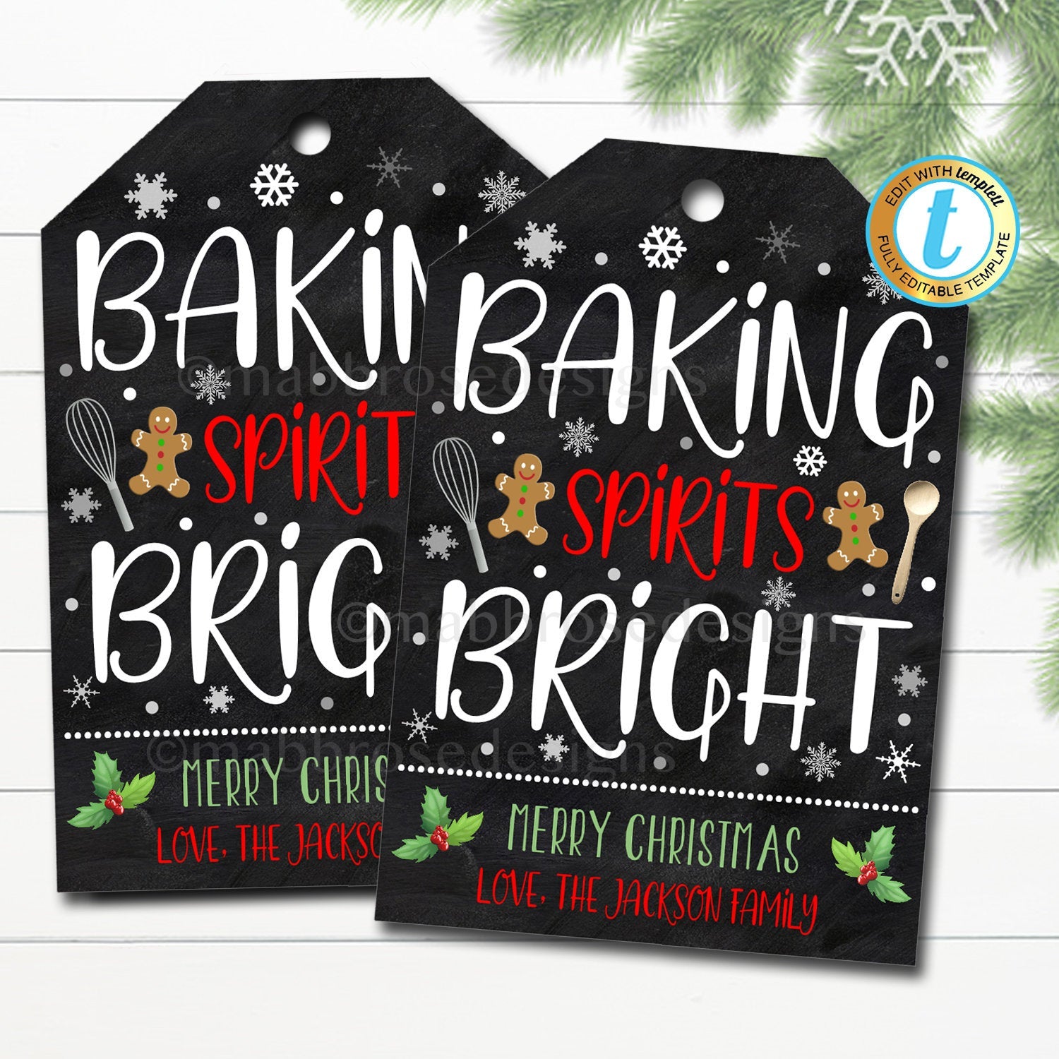 Baking Spirits Bright Printable Christmas Cookie Tags (Instant Download)