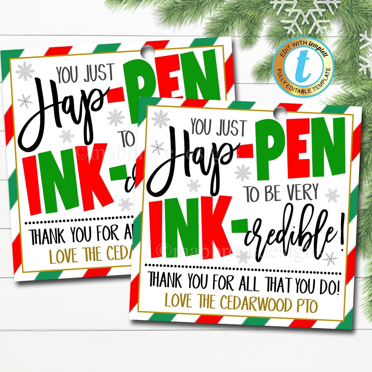 Christmas Pen Thank You Gift Tags