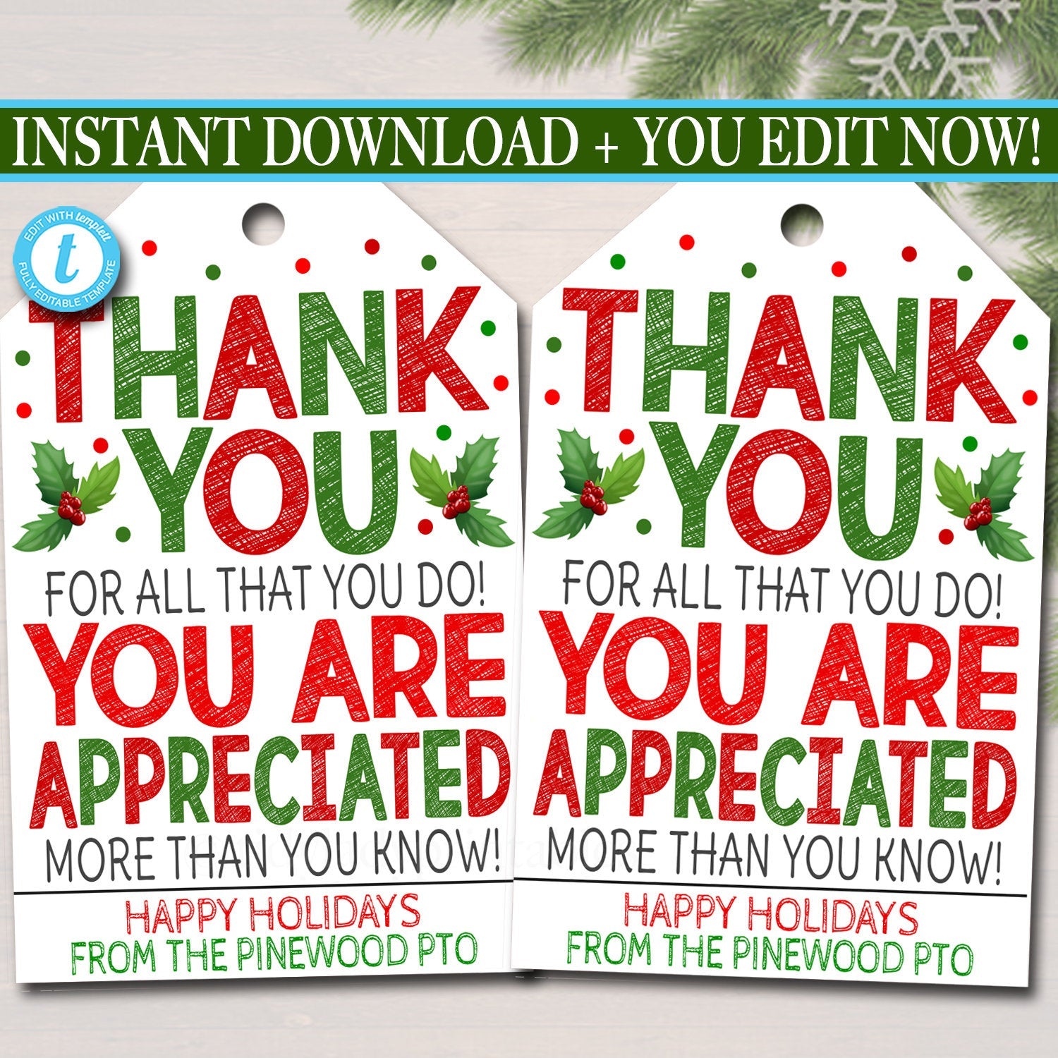 printable christmas thank you card