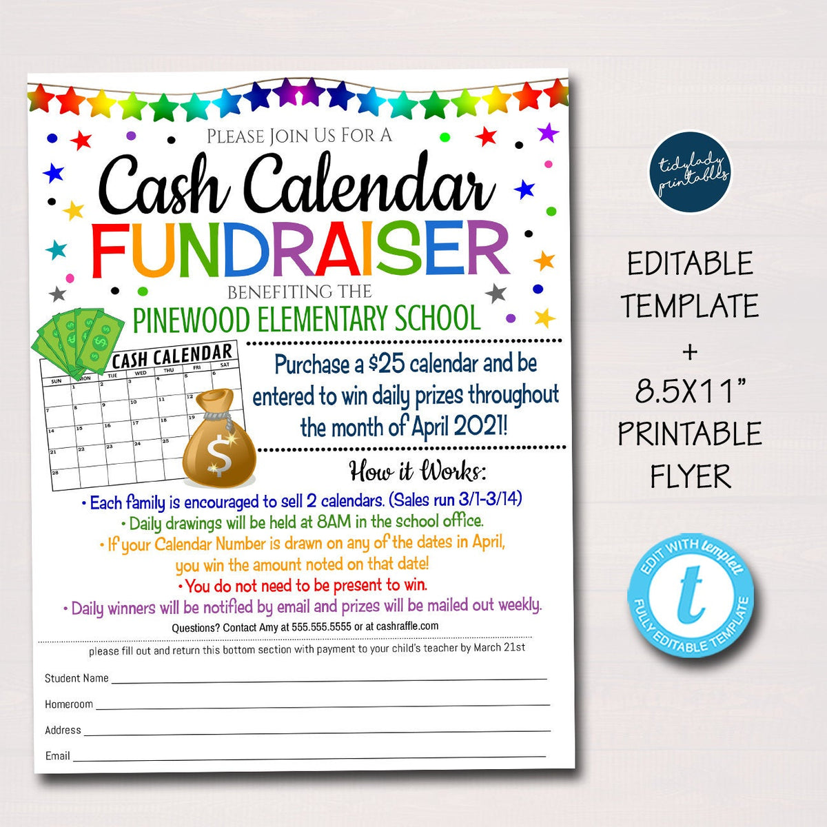 Cash Calendar Fundraiser Template Free Printable