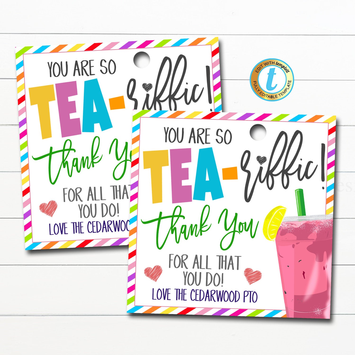 Iced Tea Gift Tags, You're TEAriffic! Appreciation Tag, Classroom
