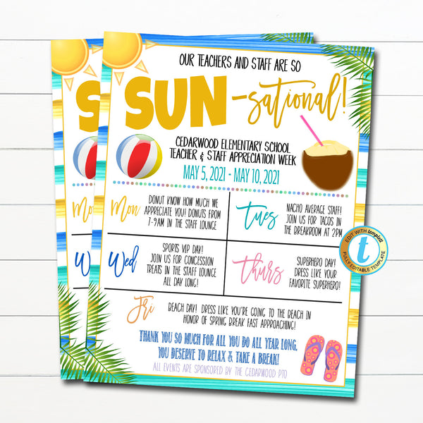 beach-theme-teacher-appreciation-week-itinerary-tidylady-printables