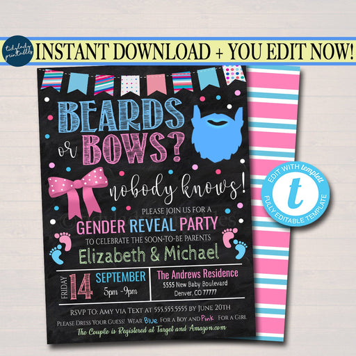 Editable Bobbers or Bows Gender Reveal Party Fishing Gender Reveal Invite  Bobbers or Bows Gender Reveal Invitation Templates 349 -  Israel