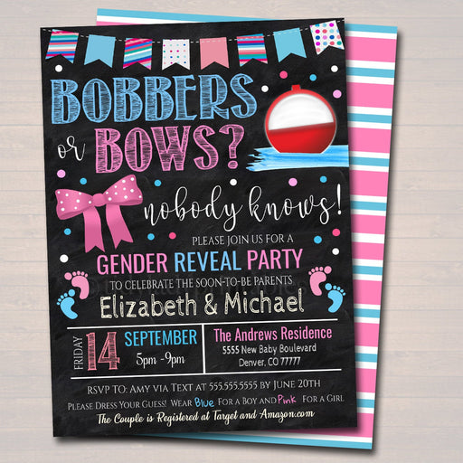 Baits or Bows Gender Reveal Invitation