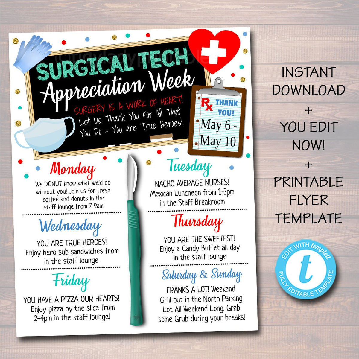 Surgical Tech Appreciation Week Itinerary Template — TidyLady Printables