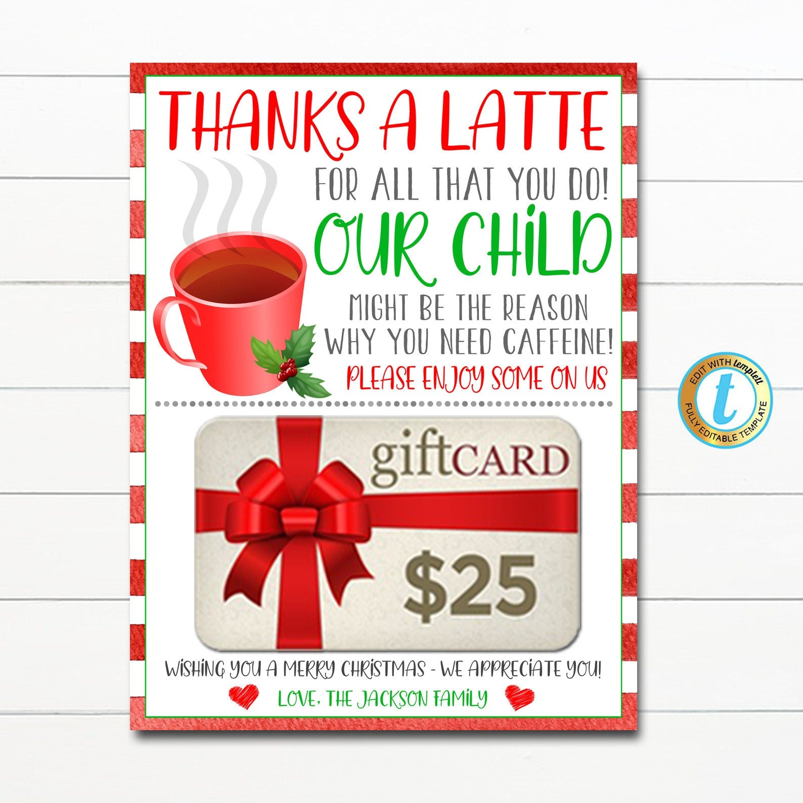 Christmas Thanks a Latte Coffee Donut Gift Card — TidyLady Printables