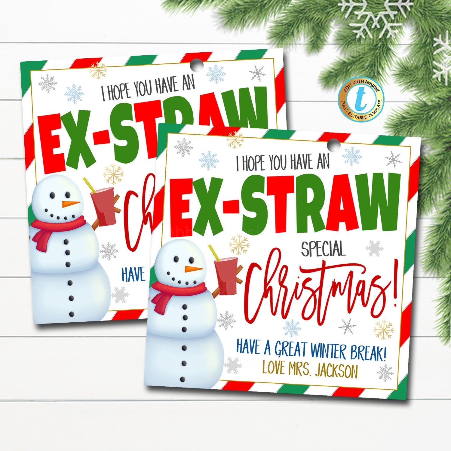 Christmas Straw Gift Tags