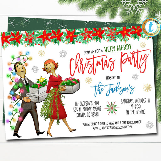 Christmas Party Invitation, 80's Rockin Holiday Party Retro