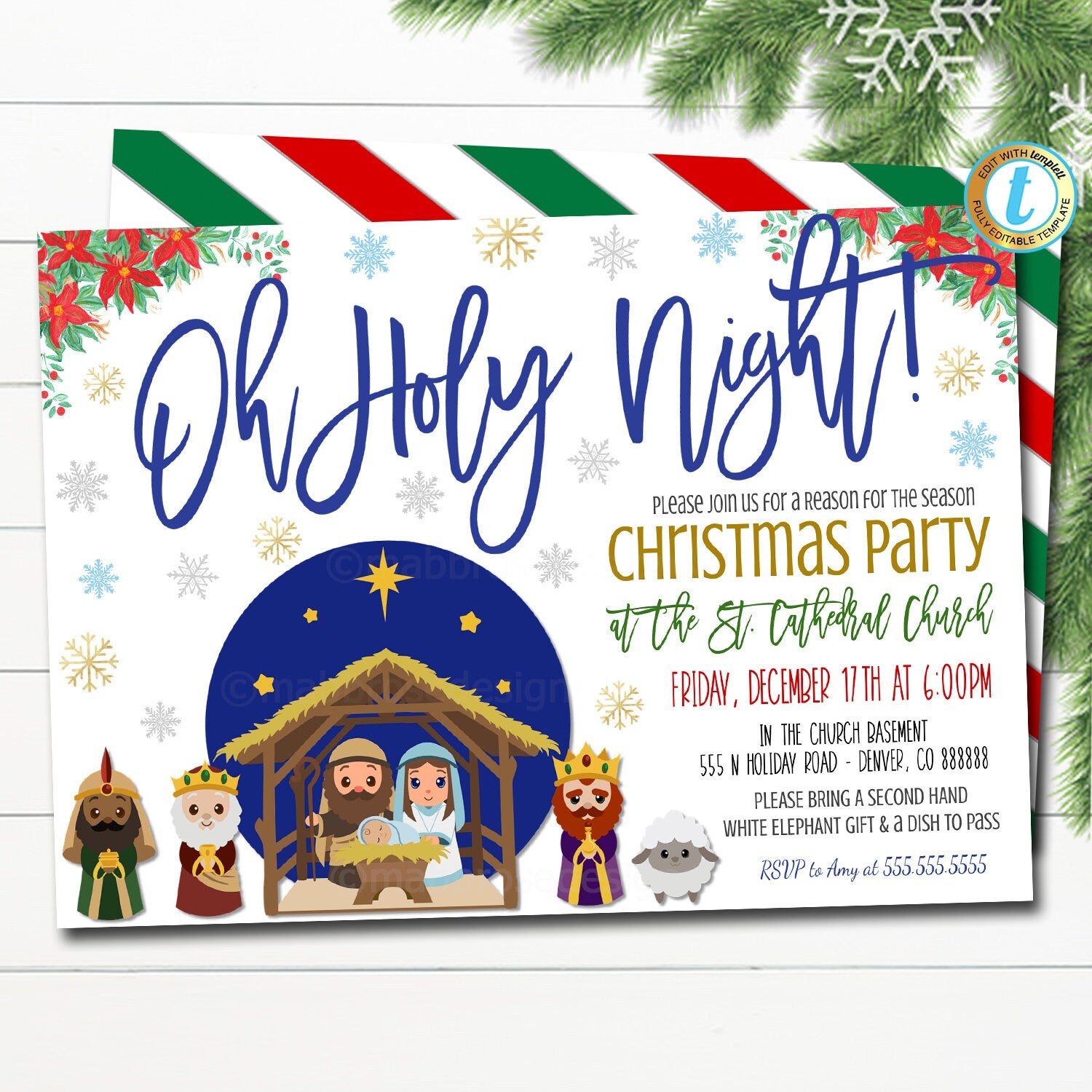 White Elephant Party Template Set, Gift Exchange Party Invitation, Holiday  Party Template Set, Christmas Party Invite Instant Download, Edit 