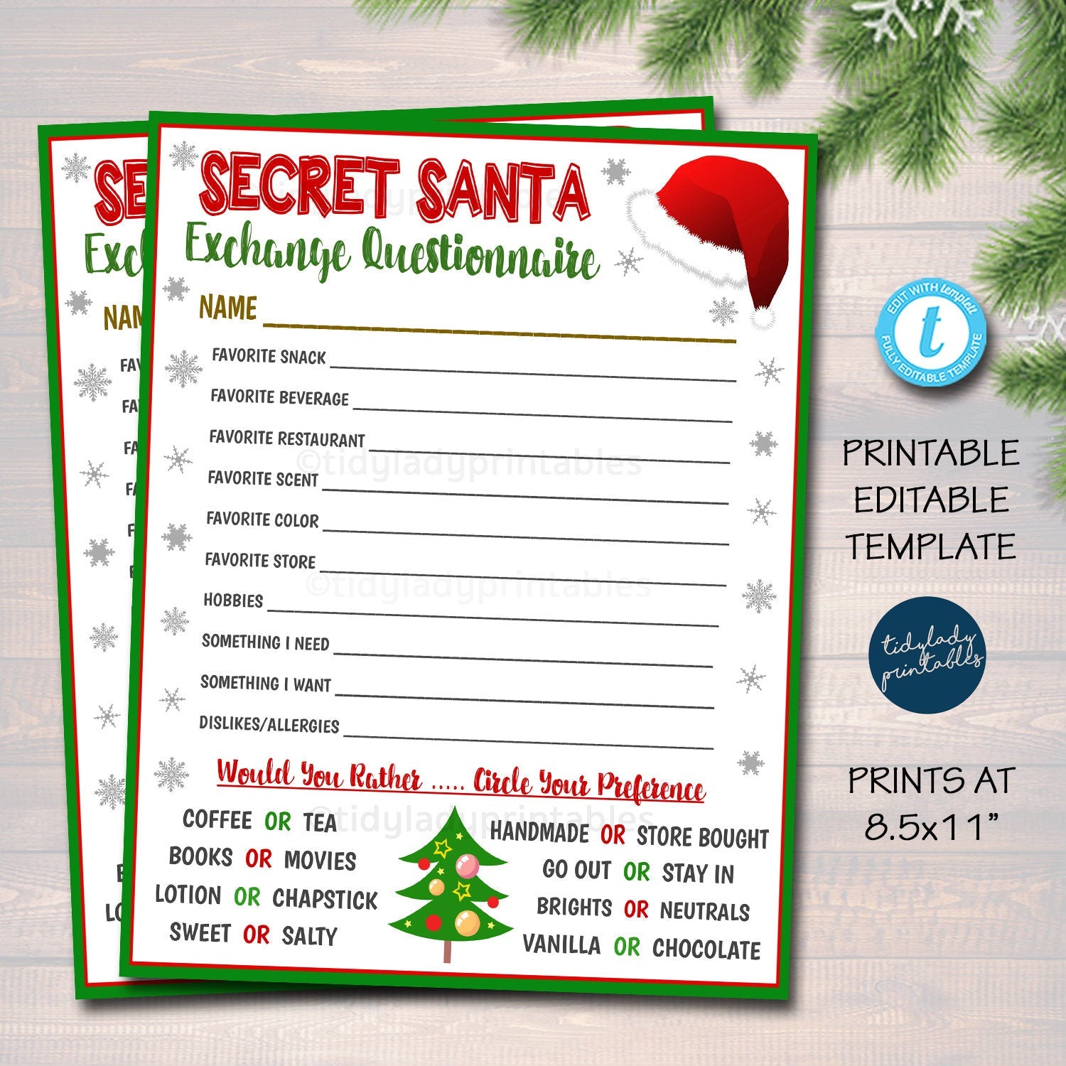 secret santa gift exchange form
